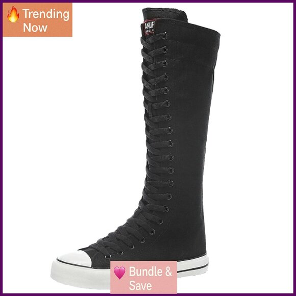 Knee High Canvas Boots Lace Up Zip Dance Bicycling School Shoes